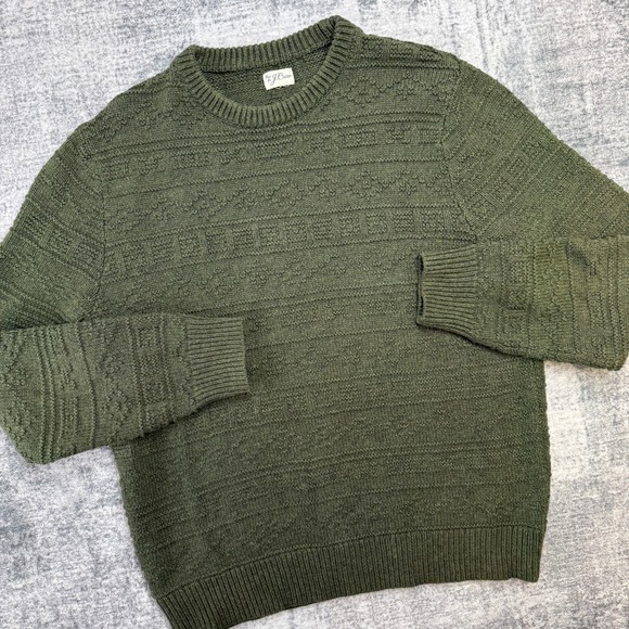 J Crew Sweater Mens XL Green Guernsey Stitch Textured Knit Fisherman Crewneck - Picture 2 of 9